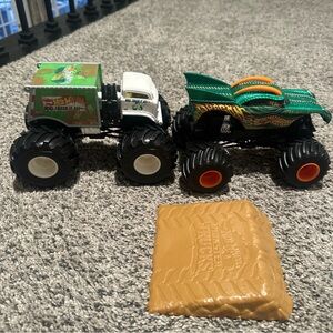 Monster Truck Toy Set with Green and White Trucks HOT WHEELS
